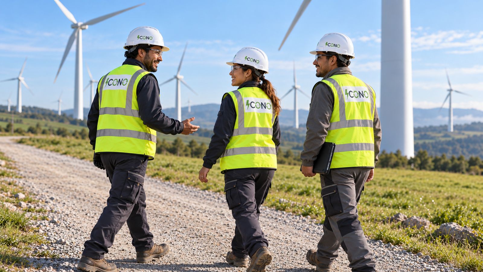 Equipo técnico en un parque eólico